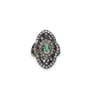 Marquise Diamond And Emerald Ring