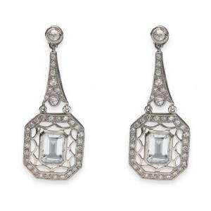  Diamond And Aquamarine Earrings
