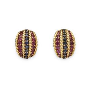 Ruby And Sapphire Clip-on Earrings
