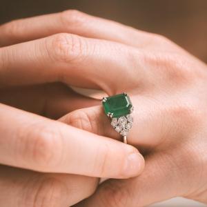  Emerald And Diamond Ring In Platinum