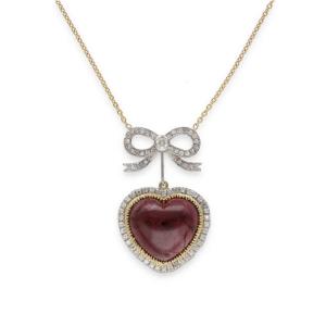 Tourmaline And Diamond Heart Necklace In 18k Gold And Platinum