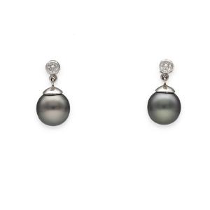  Tahitian Pearl And Diamond Earrings