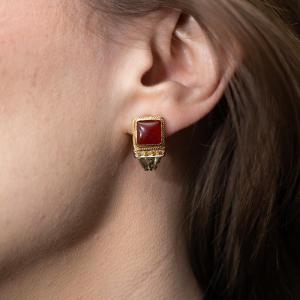  Carnelian And Yellow Sapphire Earrings