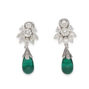 Drop Emerald And Diamond Earrings