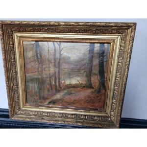 " Sc&egrave;ne d'Automne " Huile sur toile sign&eacute;e Herv&eacute; 1913 .