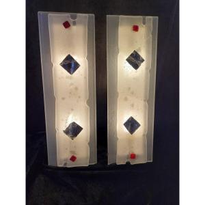 Large Pair Of Murano Glass Sconces - 1980s