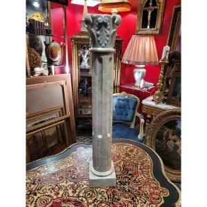  " Colonne Corinthienne sculptée " en Marbre blanc veiné - XIXe Siècle