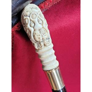 Cane With A Carved Pommel Signed - China 19th Century