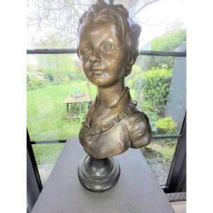 Houdon "child Bust" Large Bronze Sculpture - 19th Century