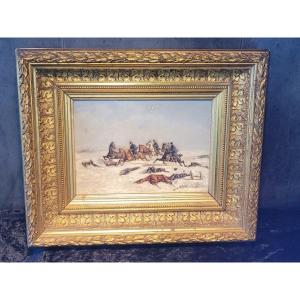  Charles Pellegrin " Sc&egrave;ne de Bataille de 1870 " Huile sur panneau sign&eacute;e