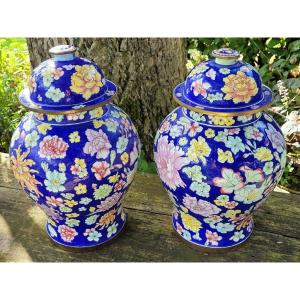 Large Pair Of Cloisonne Enamel Vases - China 20th Century