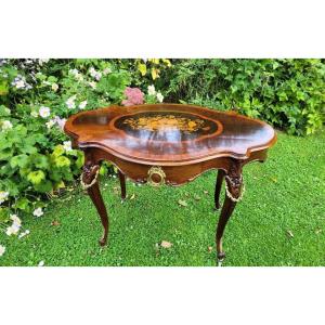 Louis XV Style Inlaid Middle Table - 19th Century Period