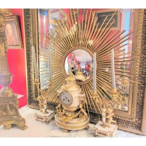 Louis XVI Fireplace Trim In Carrara Marble And Bronze - 19th Century