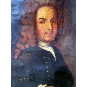 Large Portrait Of Nobleman With Wig - Oil On Canvas - 18th Century