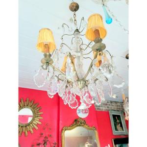 4-flame Crystal Tassel Chandelier - Early 20th Century