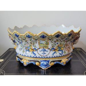  Important Earthenware Cooler From Nevers Montagnon - 19th Century