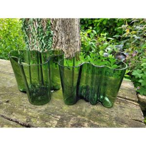 Alvar Aalto "pair Of Vases" In Glass - 1950s