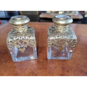 Pair Of Crystal Scent Box Bottles - 19th Century 