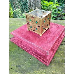 Bronze Cache Pot With Glass Beads - 19th Century