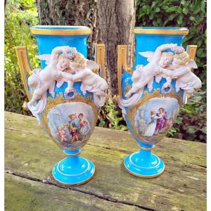 Important Pair Of Sèvres Porcelain Vases - 19th Century.