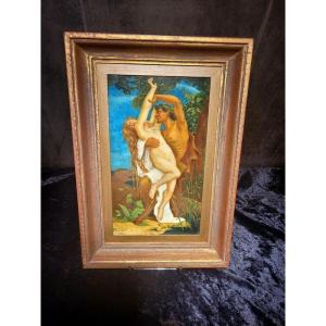 "the Young Girl And The Faun" Painting On Copper By Jean Dufour 1943