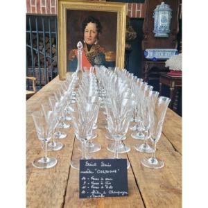 Set Of 44 Glasses + A Carafe In Cut Crystal From Saint Louis "cerdagne Model"