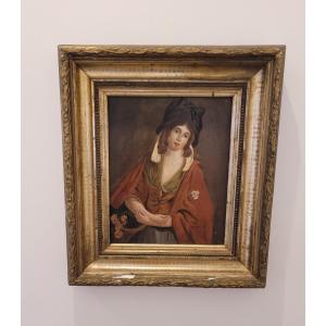 "the Lady With Flowers" Oil On Canvas 19th Century - Follower Of Johann Joseph Zoffany