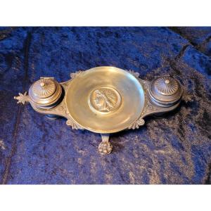 Louis-philippe Period Inkwell In Patinated Bronze In The Barbedienne Style