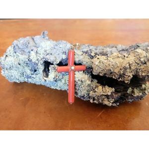 "coral And Gold Cross" Pendant