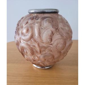 Georges Dumoulin - Glass And Silver Squirrel Vase - Art Deco
