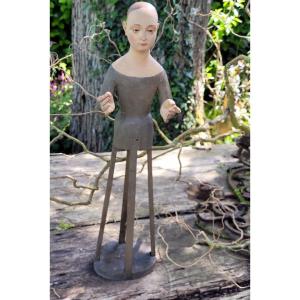 Capipote Called "cage" Processional Mannequin In Polychrome Carved Wood. 19th Century Period