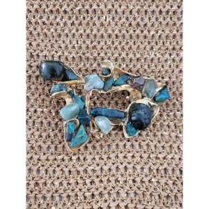 Belt Buckle - Bronze And Stones - 20th Century