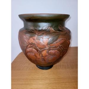 "gallé" Large Acid-etched Glass Paste Vase - Early 20th Century 