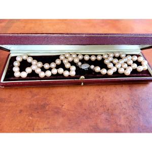 Natural Pearl Necklace, Sterling Silver Clasp & Chain - Art Deco Period