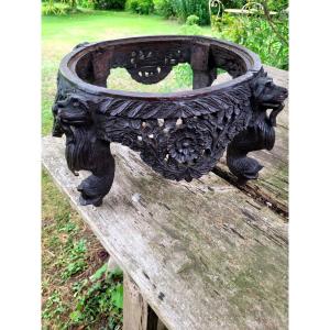 Base Of "aquarium Vase" In Carved Wood - China From The 18th-19th Century.