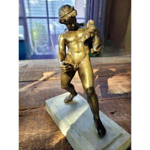  19th Century Bronze "the Faun With A Wineskin" After Sabatino De Angelis (1838-1915)