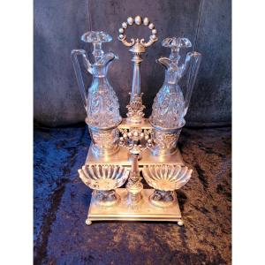 Oil, Vinegar & Double Salt Cellars In Solid Silver - Old Man's Hallmark - Early 19th Century