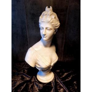 Bust Of "diana The Huntress" Carrara Marble Sculpture After Houdon - 19th Century 