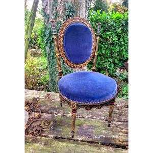 Ceremonial Chair With A Medallion Back Decorated In Polychrome And Gold - 19th Century