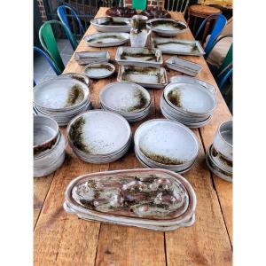  42-piece Stoneware Dinner Service Signed Acth Thierry Chantal Robert - 1970 - Sanded On The Loir 