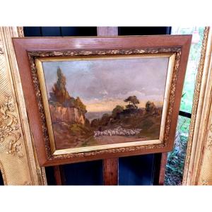 L. Quivy "pastoral Scene - Transhumance" Oil On Cardboard Signed And Dated 1910