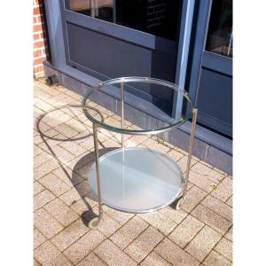 Rolling Serving Cart With 2 Glass Shelves Dating From The 1970s 