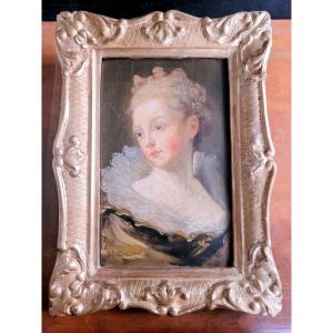 Marguerite Gérard, "portrait Of A Lady," Oil On Mahogany Panel, Signed. 18th Century.