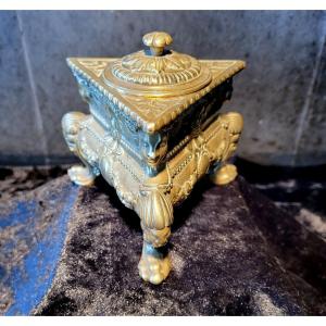 Gilded Bronze Triangular Inkwell - 19th Century