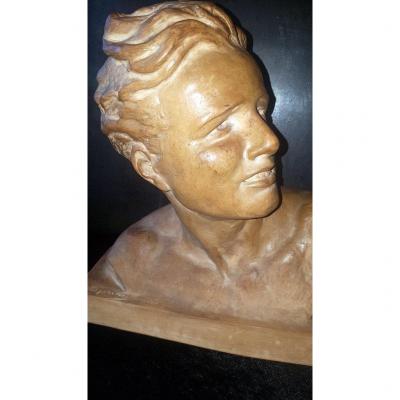 " Buste d' Homme en Terre Cuite " Sculpture sign&eacute;e Cipriani . Epoque Art D&eacute;co
