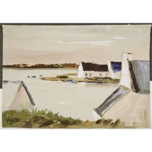 Ocean, Boats And Fishermen's Houses, Georges Laporte, Aubusson Tapestry.