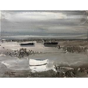Boats At Low Tide By Georges Laporte (1926-2000) 