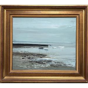 Boats In Front Of The Breakwater By Georges Laporte (1926-2000) 