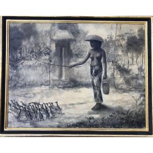 Hunang Fong (1936-2004), The Goose Girl In Ubud-bali, 1978