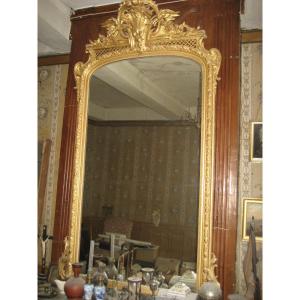 Important Napoleon III Mirror In Golden Stuccoed Wood